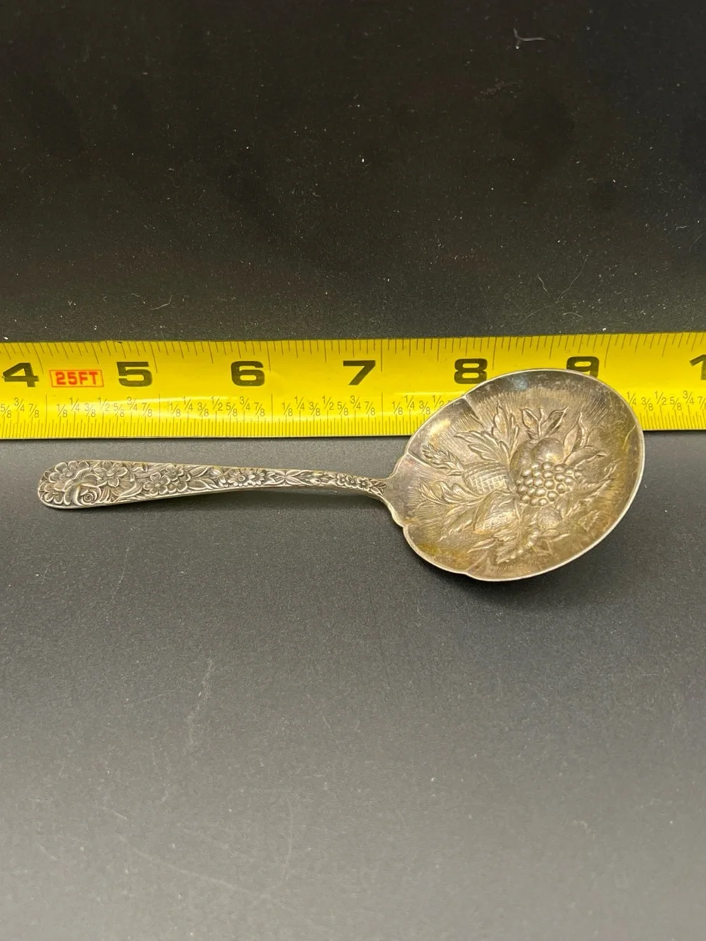 Antique-Style Floral Sterling Silver Serving Spoon - Decorative Tableware